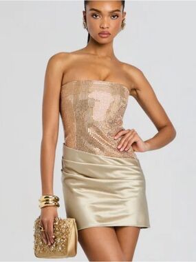 Retrofete Marieta dress embellished Strapless crystal Gold Mini Dress $698 S